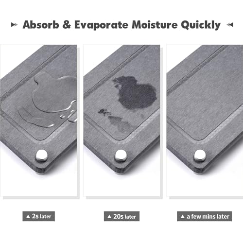 Kitchen Sink Caddy, Diatomite Water Absorbing Stone Tray, Grey | Bathroom Vanity & Countertop Organizer, Ideal Faucet Drying Mat, Coaster, Soap Dish & Sponge Dispenser Holder - color: Grey