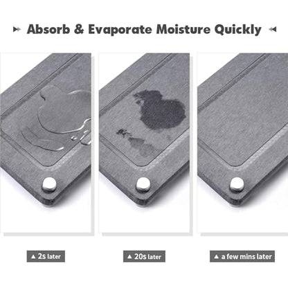 Kitchen Sink Caddy, Diatomite Water Absorbing Stone Tray, Grey | Bathroom Vanity & Countertop Organizer, Ideal Faucet Drying Mat, Coaster, Soap Dish & Sponge Dispenser Holder - color: Grey
