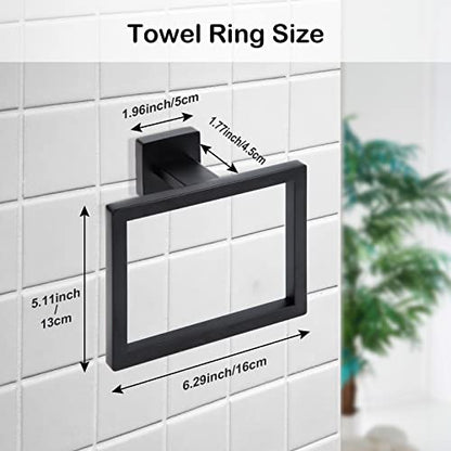 Matte Black Towel Ring,Square Hand Towel Holder,Towel Hanger, Bathroom Hardware Accessories,Stainless Steel Wall-Mounted Towel Hoder - color: Matte Black, size: 1 Pc