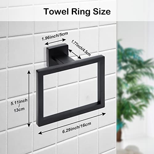 Matte Black Towel Ring,Square Hand Towel Holder,Towel Hanger, Bathroom Hardware Accessories,Stainless Steel Wall-Mounted Towel Hoder - color: Matte Black, size: 1 Pc