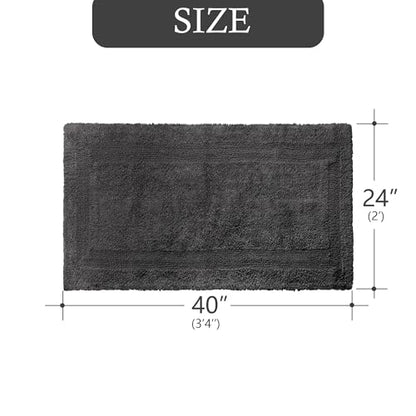 Barossa Design Reversible Cotton Bath Rug 24 x 40 - Large Bathroom Rug Mat Washable & Soft Absorbent - Charcoal, 24x40 - color: Charcoal, size: 24"x40"