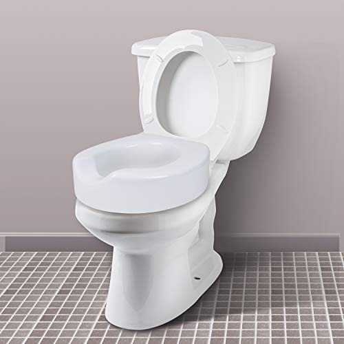 Carex Toilet Seat Riser with Quick-Lock, Raised Plastic Toilet Seat Adds 4” of Height - Fits Most Standard Round & Elongated Toilets, 300 Pound Weight Capacity, Slip-Resistant