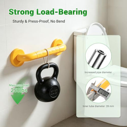 2 Pack Anti Bathroom Grab Rail,12inch Yellow Stainless Steel Shower Hand Rail,Safety Hand Rail Support for Elderly, Children and Disability