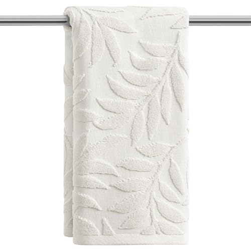 Artoid Mode 1 Pc White 3D Leaves Jacquard Hand Towels for Bathroom, 100% Cotton Soft Absorbent Bathroom Decor Towels, 13.7 x 29.5 Inch - color: White, size: 13.7" x 29.5", 1PC