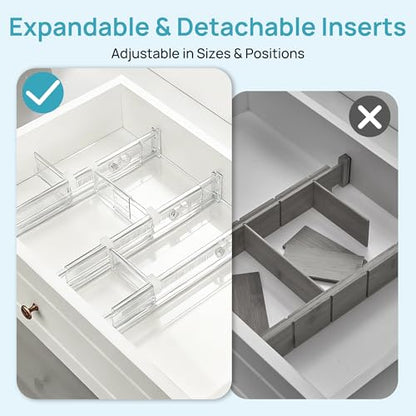 Vtopmart 2.36" Drawer Dividers with Expandable Inserts, 12.8"-22.3", 8 Pack | Adjustable Kitchen Drawer Organizer, Clear Organizer Separator for Flatware, Utensil, Cutlery, 8 Dividers with 14 Inserts - size: Short-2.36" with Inserts