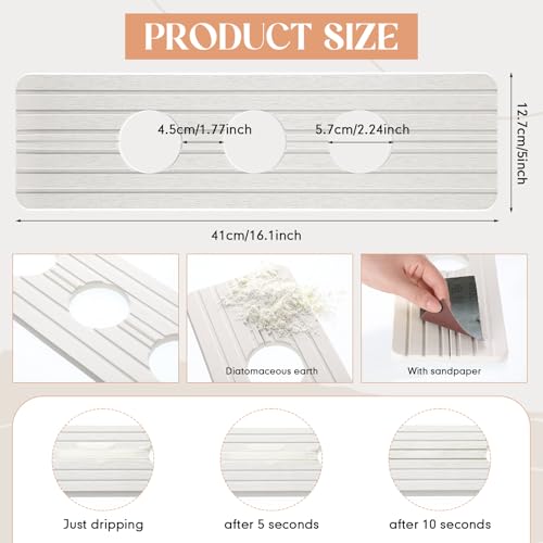 Teenyyou 3 Square Hole White Faucet Mat Kitchen Sink 16.14" x 4.49" | Bathroom Faucet Absorbent Mat,Diatomite Splash Guard,Quick Drying Drip Catcher,Hole 1.97",Holes Spaced About 1.97" - color: White, style: 3 Hole