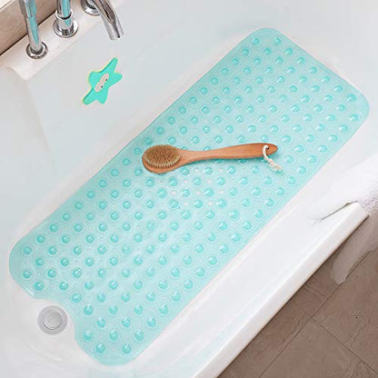 Tree Bud Bathtub Mats for Shower Tub Non-Slip Bath Mat 39 x 16 Inch Extra Long Shower Mat, Bath Tub Mat for Bathroom with Machine Washable, BPA Free for Kids (Clear Aqua) - color: Clear Aqua