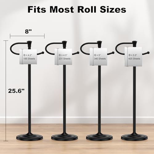 Toilet Paper Holder Free Standing, 25” H Stainless Steel Black Toilet Paper Stand, Weighted Base Floor Tissue Roll Holder for Bathroom,Toilet Roll Stand - color: Black