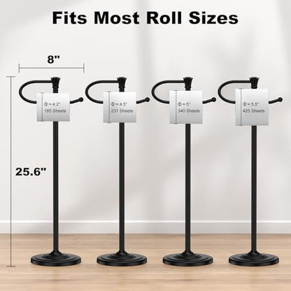 Toilet Paper Holder Free Standing, 25” H Stainless Steel Black Toilet Paper Stand, Weighted Base Floor Tissue Roll Holder for Bathroom,Toilet Roll Stand - color: Black