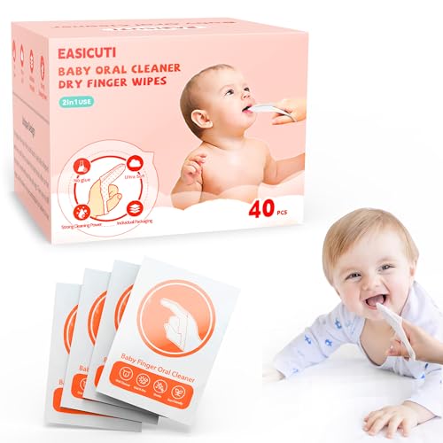 EASICUTI 40Pcs Baby Finger Toothbrush, Dry Wipes Baby Toothbrush, Baby Tongue Cleaner, Newborn Tooth and Gum Wipes, BAB y Oral Cleaner, Infant Toothbrush Mouth Clean for 0-36 Month - size: 1 Count (Pack of 40)