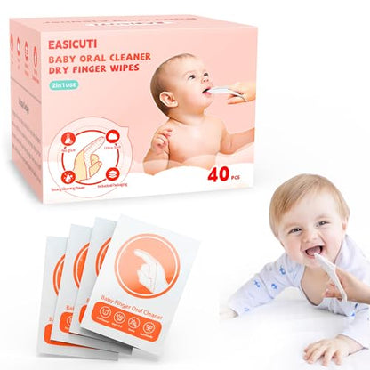EASICUTI 40Pcs Baby Finger Toothbrush, Dry Wipes Baby Toothbrush, Baby Tongue Cleaner, Newborn Tooth and Gum Wipes, BAB y Oral Cleaner, Infant Toothbrush Mouth Clean for 0-36 Month - size: 1 Count (Pack of 40)