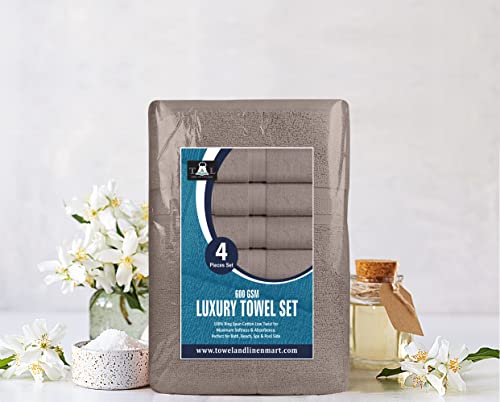 Towel and Linen Mart 4 Pieces Bath Towel Sets - Silver - 2 ply Low Twist Soft Feel Luxurious,Quick Dry, Extra Absorbent, 100% Ring Spun Cotton 600 GSM (27 x 54, Pack of 4) - color: Silver
