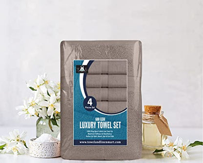 Towel and Linen Mart 4 Pieces Bath Towel Sets - Silver - 2 ply Low Twist Soft Feel Luxurious,Quick Dry, Extra Absorbent, 100% Ring Spun Cotton 600 GSM (27 x 54, Pack of 4) - color: Silver