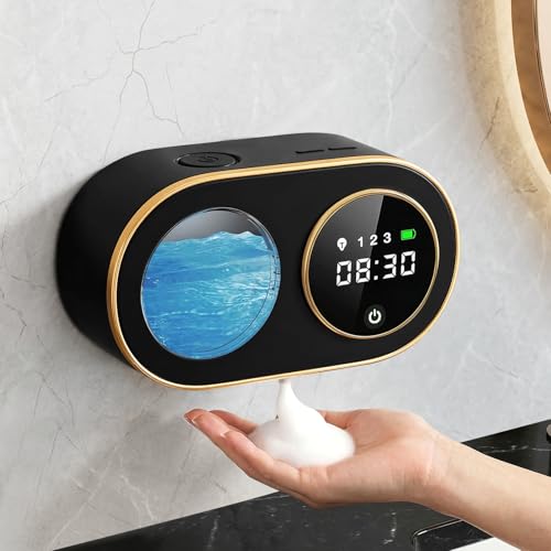 Automatic Soap Dispenser, 320ML Touchless Smart Hand Soap Dispenser, 3 Adjustable Soap Levels, Rechargeable Wall Mounted Electric Foam Soap Dispenser for Bathroom Kitchen Office (Black - T1) - color: Black - T1