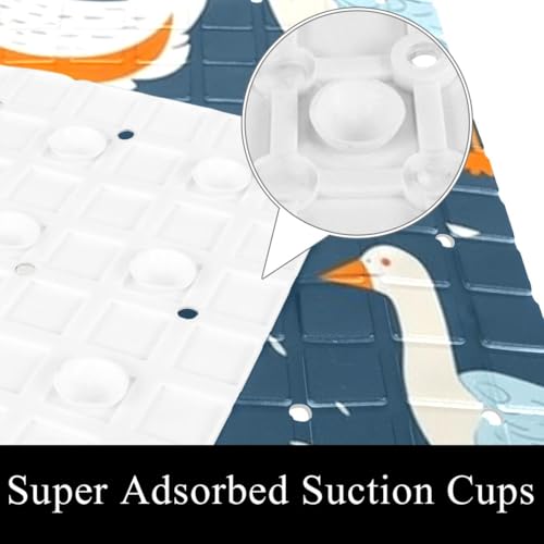 Non Slip Shower Mat Bathtub Mat 15.1x26.8 Inch, Quick Dry Bath Mat with Drain, Soft PVC Bath Mats for Bathroom Tub Shower Floor, Funny Goose - color: Multi 7