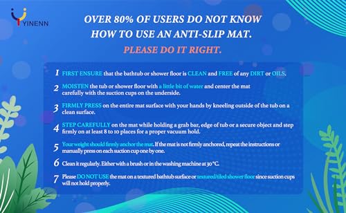 YINENN Bath and Shower Safety Mats 40x16 inch, Non Slip with Suction Cups for Bathroom Stall and Tub Floor, Extra Large and Machine Washable, Drain Holes Keep Bathtub Clean, Blue - color: Blue