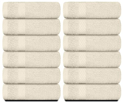 White Classic Luxury Cotton Washcloths 13x13 Inch - 650 GSM Turkish Cotton | Hotel, Spa, Bathroom Face Towel | 12 Pack, Ivory - color: 07: Ivory