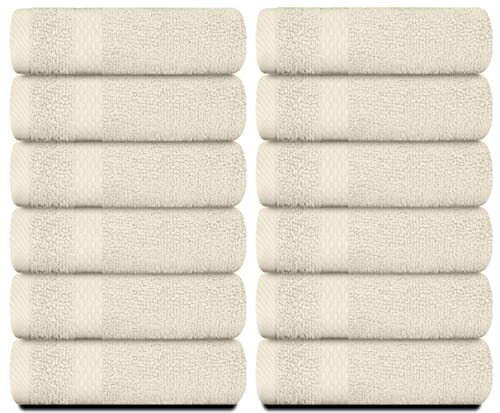White Classic Luxury Cotton Washcloths 13x13 Inch - 650 GSM Turkish Cotton | Hotel, Spa, Bathroom Face Towel | 12 Pack, Ivory - color: 07: Ivory