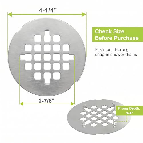 Shower Drain Cover Snap-in Hair Catcher - Brushed Nickel 2 Pack | Stainless steel， 4-1/4" OD round， Fits 2-7/8" pin spacing， Snap in easy install， Shower drain grid, strainer replacement. - color: Brushed Nickel