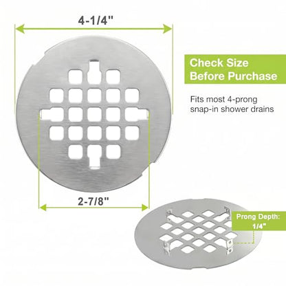 Shower Drain Cover Snap-in Hair Catcher - Brushed Nickel 2 Pack | Stainless steel， 4-1/4" OD round， Fits 2-7/8" pin spacing， Snap in easy install， Shower drain grid, strainer replacement. - color: Brushed Nickel