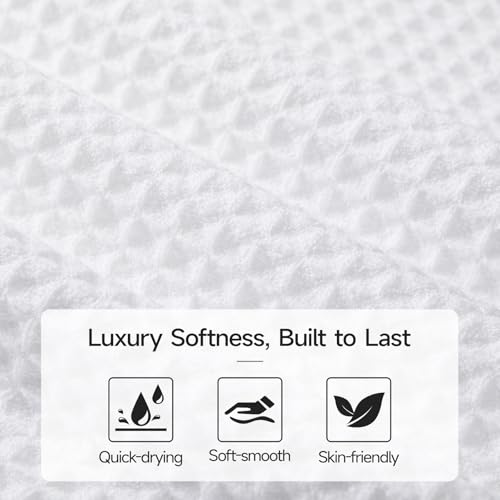 REDKISS Soft 8 Piece Waffle Towel Set, Microfiber, Lighter Weight, Absorbent, Quick Dry, Lint Free Bath Towels for Bathroom, Spa & Hotel – 2 Bath, 2 Hand, 4 Washcloths, White - color: White