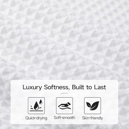 REDKISS Soft 8 Piece Waffle Towel Set, Microfiber, Lighter Weight, Absorbent, Quick Dry, Lint Free Bath Towels for Bathroom, Spa & Hotel – 2 Bath, 2 Hand, 4 Washcloths, White - color: White