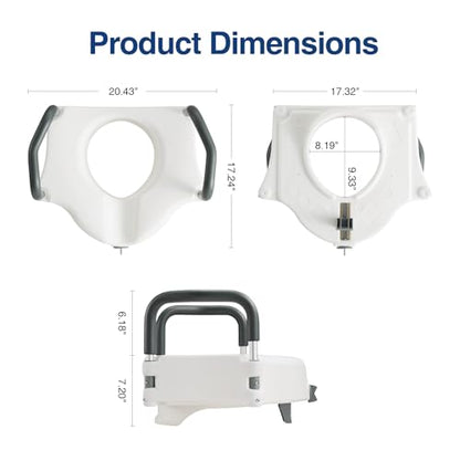 5" Toilet Seat Riser Supports 300lbs Raised Toilet Seat with Removable Padded Arms for Seniors, Pregnant, Handicap(N1FYT14-AZ)