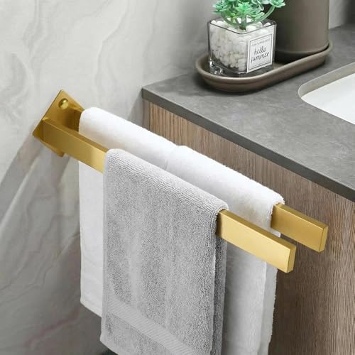 Double Rod Towel Bar 16 Inch, SUS304 Stainless Steel Wall Mounted Towel Holder, Bathroom Kitchen Double Layer Towel Rail, Modern Design Square Wall Towel Rack for Bathroom, Kitchen Gold - color: Gold