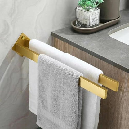 Double Rod Towel Bar 16 Inch, SUS304 Stainless Steel Wall Mounted Towel Holder, Bathroom Kitchen Double Layer Towel Rail, Modern Design Square Wall Towel Rack for Bathroom, Kitchen Gold - color: Gold