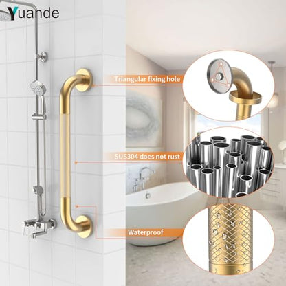 20 Inch Brushed Gold Shower Grab Bar with Anti-Slip Knurled Grip | YuanDe Stainless Steel Bathroom Grab Bars，Shower Handrail Support, Handicap Elderly Balance Assist Handles-2Packs - color: Brushed Gold, size: 20inch-2Pack