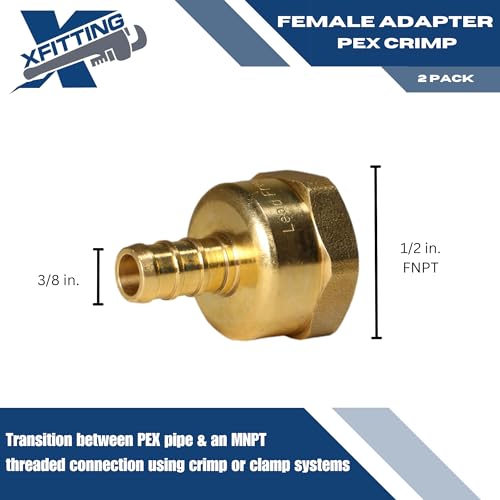 2 Pack XFITTING 3/8 inch Pex x 1/2 inch Female Adapter, Barb Crimp FNPT - size: 3/8" Pex x 1/2" Female