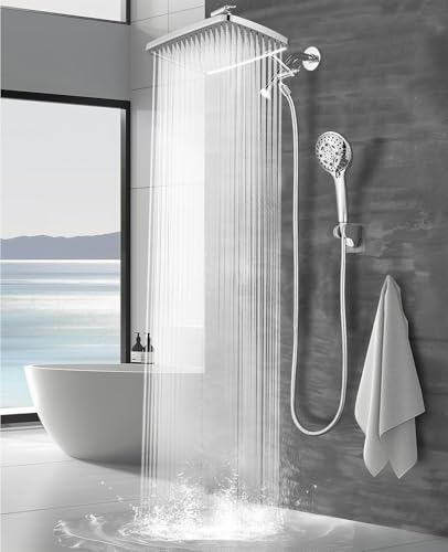12 Inch Rain Shower Head - High Pressure Shower Head, Dual Shower Heads with 8 Modes Handheld Spray Combo - Upgrade Extension Arm Height Adjustable, Chrome