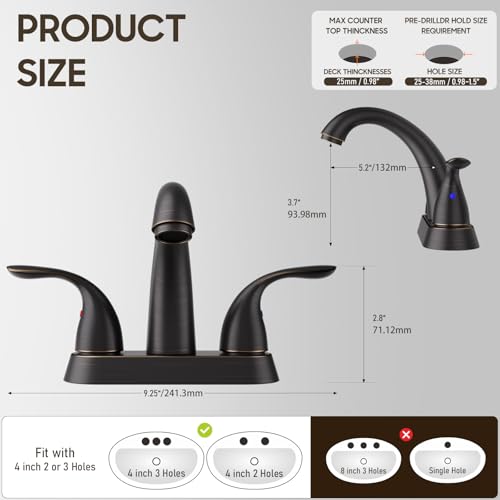 4 Inch 2 or 3 Holes 2 Handles Centerset Lead-Free Bathroom Sink Faucet, Oil Rubbed Bronze Bathroom Faucet with Copper Pop Up Drain and Water Supply Lines, BF008-5-ORB - color: Oil Rubbed Bronze, style: 1 Pack