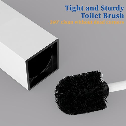 RUACQ Toilet Brush and Holder Set, Square, White | SUS304 Stainless Steel Handle, Toilet Cleaner Brush with Durable Scrubbing Bristles, Splash-Proof - color: White, size: 1 pack