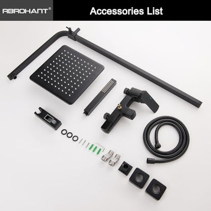 RBROHANT 3 Functions Exposed Shower System, Matte Black Exposed Shower Faucet Set, 10 Inch Rain Shower Head with Handheld and Tub Spout,Shower Height Adjustable, Wall Mounted - color: Matte Black