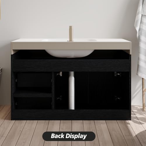 36" Floating Bathroom Vanity with Sink, Modern Wall Mounted Floating Vanity Cabinet with Double Soft-Close Doors and 2 Drawers, Ceramic Sink and Faux Marble Top, White - color: White