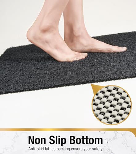 HITSLAM Bathtub Mat Non Slip, 35 x 16 Inch Long Soft PVC Loofah Shower Mat, Bath Mat for Tub Without Suction Cups, Quick Drying Bath Tub Mat for Shower and Bathroom, Easy to Clean, Black - color: Black