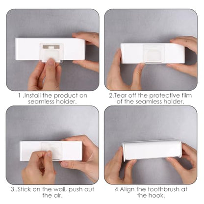 6 Slots Wall Mount Toothbrush Holder with Cover, Self Adhesive Toothbrush Storage Organizer for Shower, Toothbrush Hanger for Bathroom, Medicine Cabinet, Dorm - size: 1 Pack
