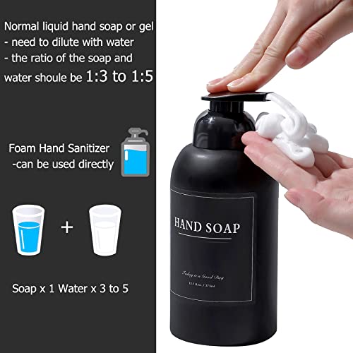 2 Pack Foaming Soap Dispenser, 12.7 Oz Thick Glass Pump, Matte Black | Refillable Foam Soap Bottles for Hand Soap and Body Wash, Ideal for Bathroom Countertop, Kitchen Sink and More - color: Black
