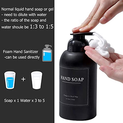 2 Pack Foaming Soap Dispenser, 12.7 Oz Thick Glass Pump, Matte Black | Refillable Foam Soap Bottles for Hand Soap and Body Wash, Ideal for Bathroom Countertop, Kitchen Sink and More - color: Black