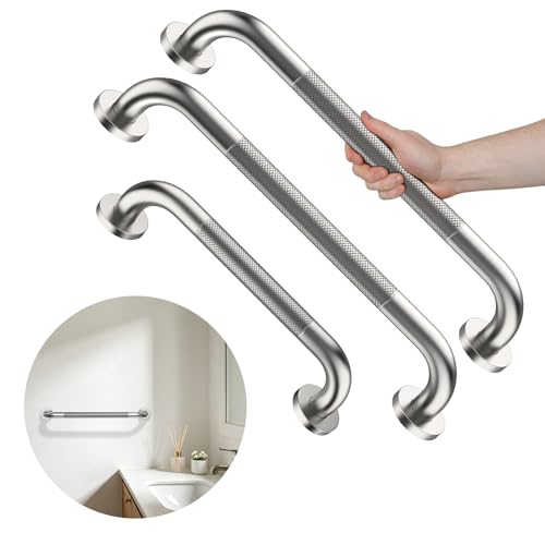 Munzong 3 Pack Commercial Handicap Grab Bars, 12" 16" 16" Brushed Nickel | Bathroom Grab Bar for Shower Stainless Steel Anti Slip Bathroom Balance Bar Safety Hand Rail for Elderly Injury Senior - color: Nickel, size: 12",16",16"