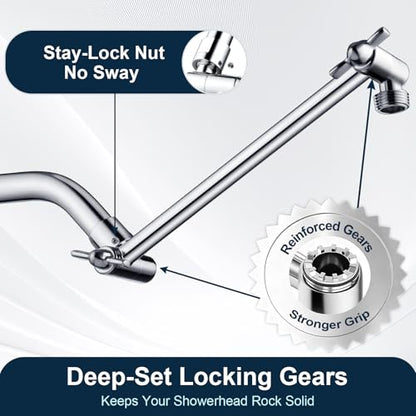 BRIGHT SHOWERS Brass Shower Head Extension Arm for Rain and Handheld Shower Head, 10 Inch Universal Shower Arm Extender, Height & Angle Adjustable, Chrome - color: Chrome, style: 10 Inch