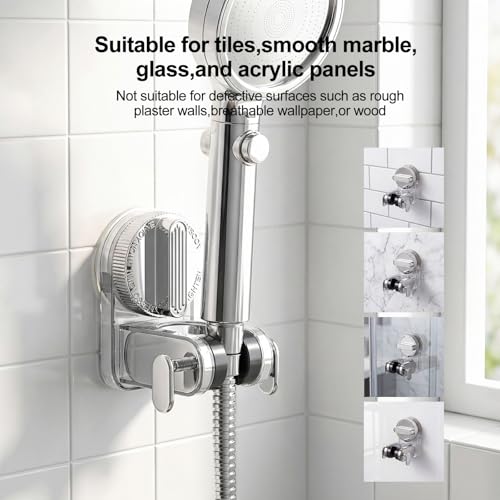 Shower Head Holder Suction, White Handheld Shower Handle Bracket, Adjustable Bathroom Wall Mount Wand Holder