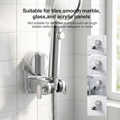 Shower Head Holder Suction, White Handheld Shower Handle Bracket, Adjustable Bathroom Wall Mount Wand Holder