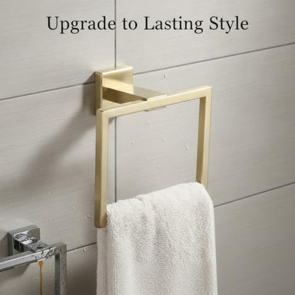 Homeowners Square Towel Ring, Stainless Steel Wall Mount Hand Towel Holder for Bathroom Vanity - color: Gold