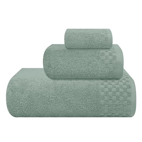 MyOwn Ultra Soft 3 Pack Cotton Towel Set, Contains a Bath Towels 28x55 inch, a Hand Towels 16x24 inch & a Wash Coths 12x12 inch, Ideal Everyday use, Compact & Lightweight - Jade - color: Jade, size: 3 Pack Set