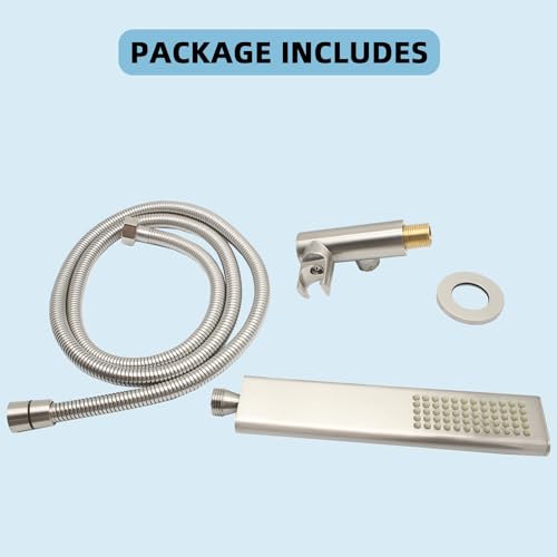 Solid Brass Handheld Shower Head Arc Design High Pressure Brushed Nickel Hand Shower Wand with Adjustable Supply Elbow Wall Connector Shower Holder and 59″ Stainless Steel Hose Set - color: Brushed Nickel
