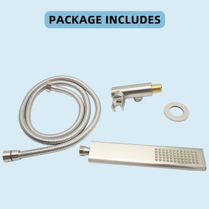 Solid Brass Handheld Shower Head Arc Design High Pressure Brushed Nickel Hand Shower Wand with Adjustable Supply Elbow Wall Connector Shower Holder and 59″ Stainless Steel Hose Set - color: Brushed Nickel