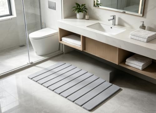 Foldable Stone Bath Mat Quick Dry Non-Slip 23.6 x 15.5 in Bathroom | Foldable Stone Bath Mat with Non-Slip, Diatomaceous Earth Bath Mat with Non-Slip Mat,Quick Dry, Stone Material, Bathroom Use - color: Light Grey