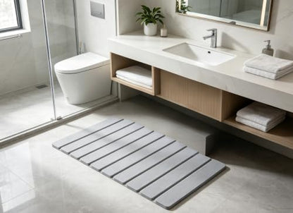 Foldable Stone Bath Mat Quick Dry Non-Slip 23.6 x 15.5 in Bathroom | Foldable Stone Bath Mat with Non-Slip, Diatomaceous Earth Bath Mat with Non-Slip Mat,Quick Dry, Stone Material, Bathroom Use - color: Light Grey